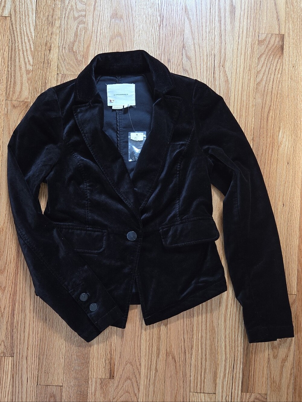 NWT Anthropologie Black Velvet Single Button Tuxedo Blazer Jacket XS